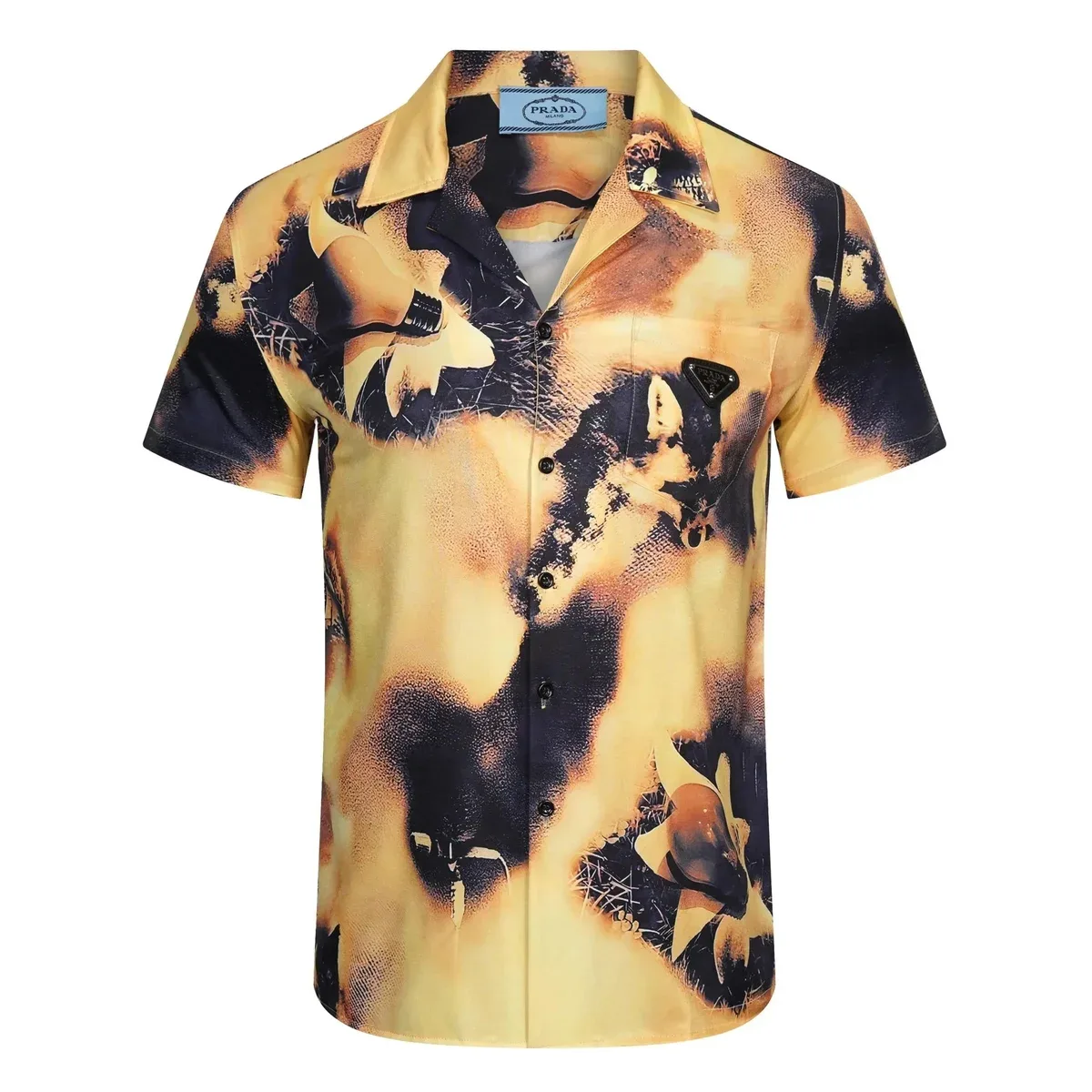 Prada Prada Printed Short-Sleeve Shirt Yellow/Black Casual Top Yellow - 1