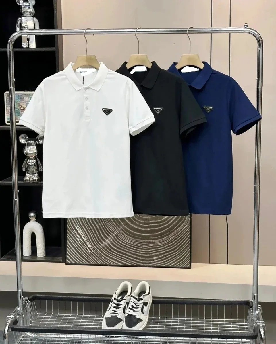 Prada Prada Triangle Logo Polo Shirt White/Black/Blue White - 1