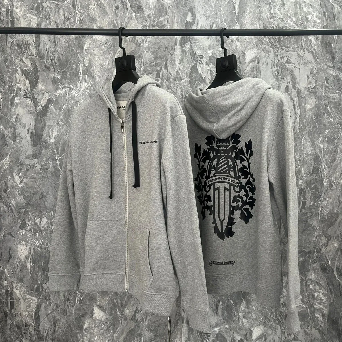 Chrome Hearts Chrome Hearts Grey Dagger Zip-Up Hoodie Grey - 1
