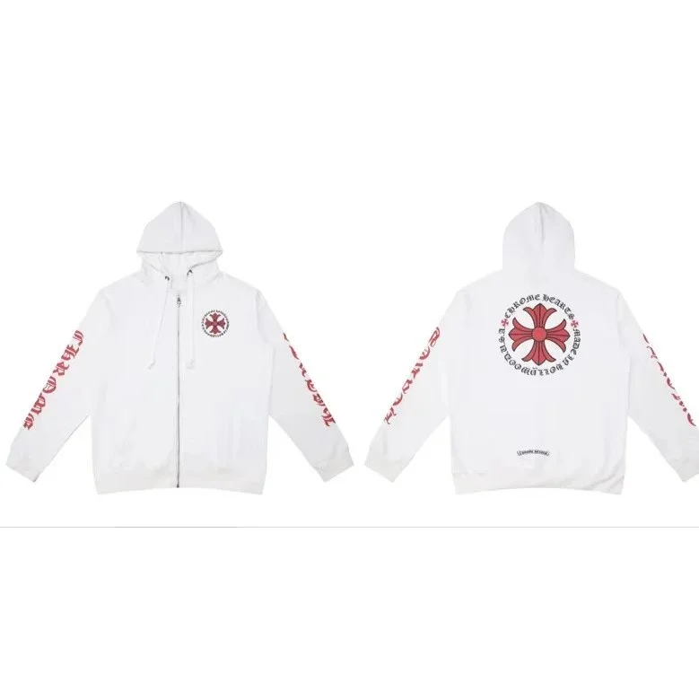 Chrome Hearts Chrome Hearts Cemetery Cross White Zip-Up Hoodie White - 1
