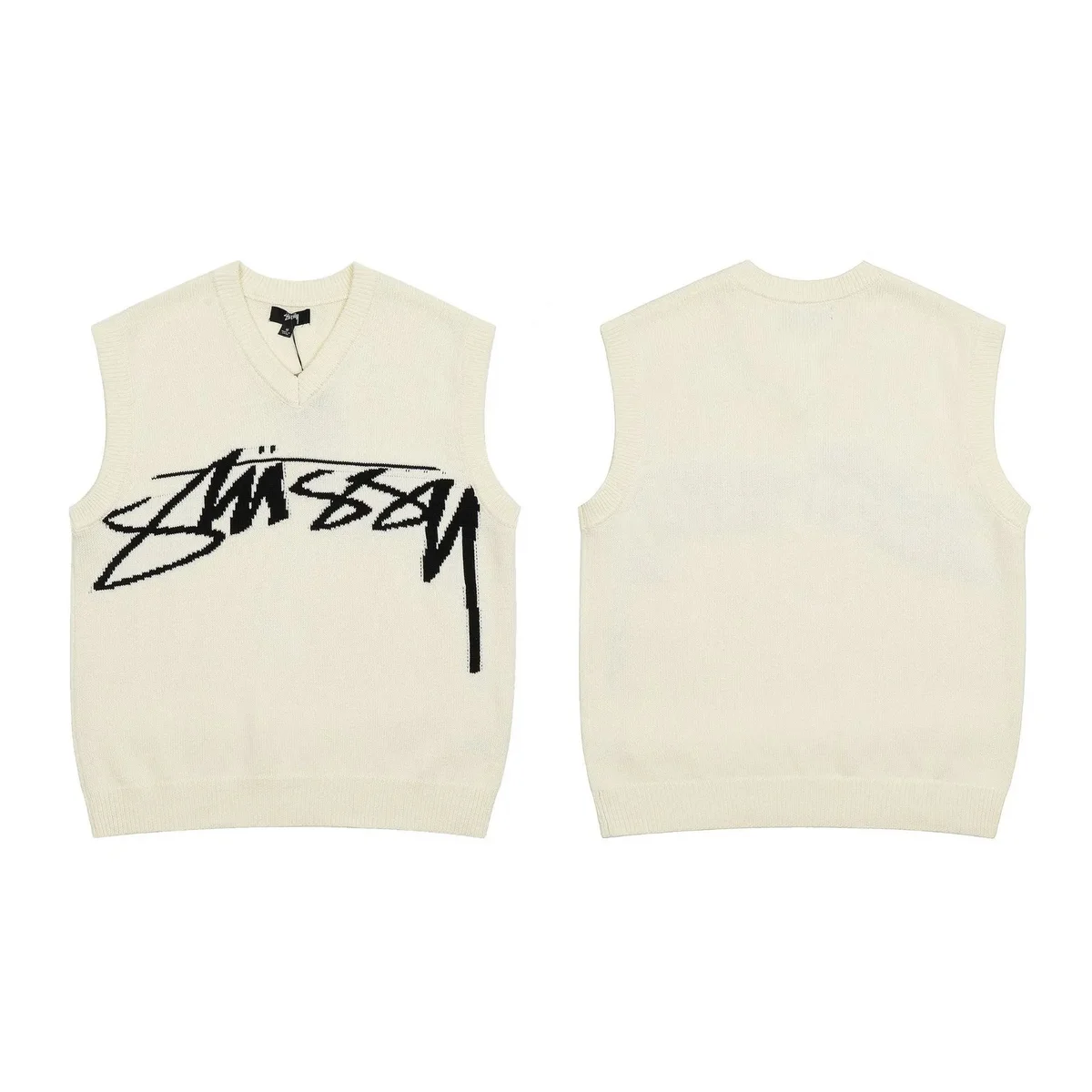 Stussy Stussy Cream V-Neck Knit Vest Cream - 1