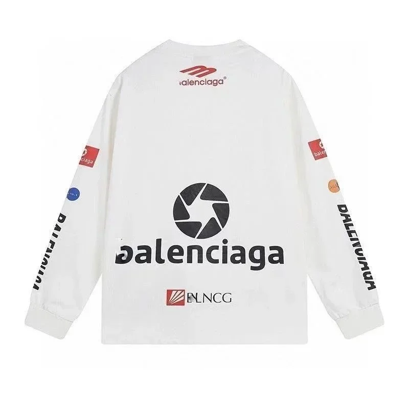 Balenciaga Balenciaga White Logo Print Long Sleeve T-Shirt White - 1