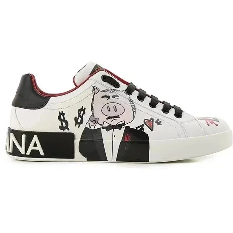 Dolce & Gabbana Dolce & Gabbana Pig Print Low Top Sneakers White - 1