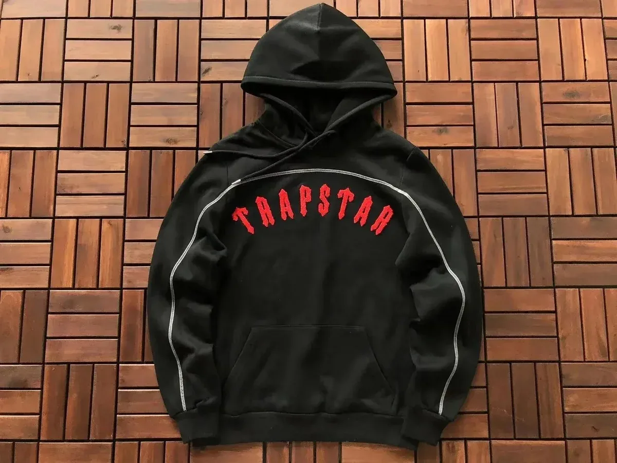 Trapstar Trapstar Black Red 'TRAPSTAR' Embroidered Hoodie Black - 1