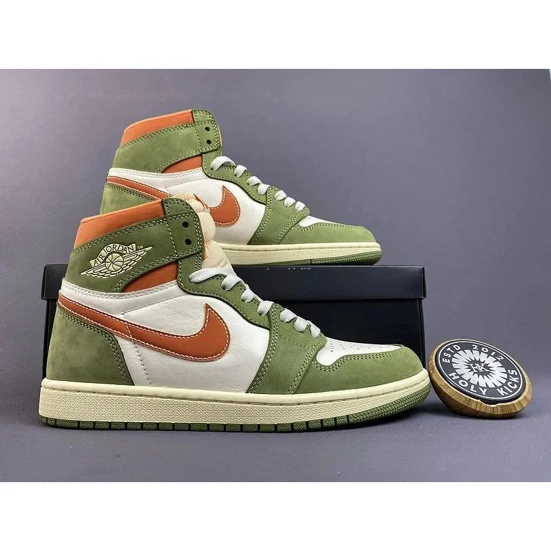 Jordan Nike Air Jordan 1 Olive Green Orange Sneakers Green - 1