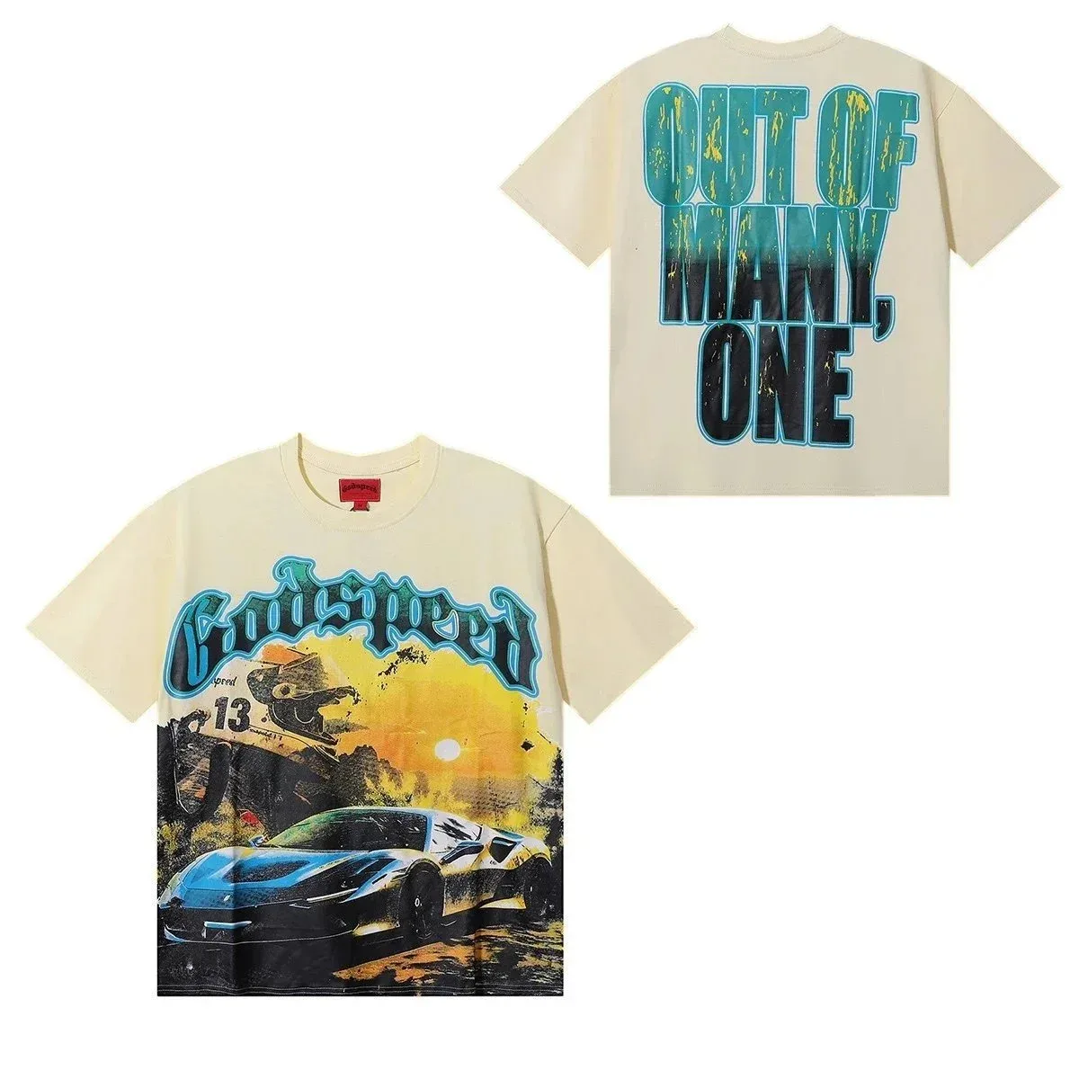Godspeed Godspeed T-Shirt Car Print Beige Beige - 1
