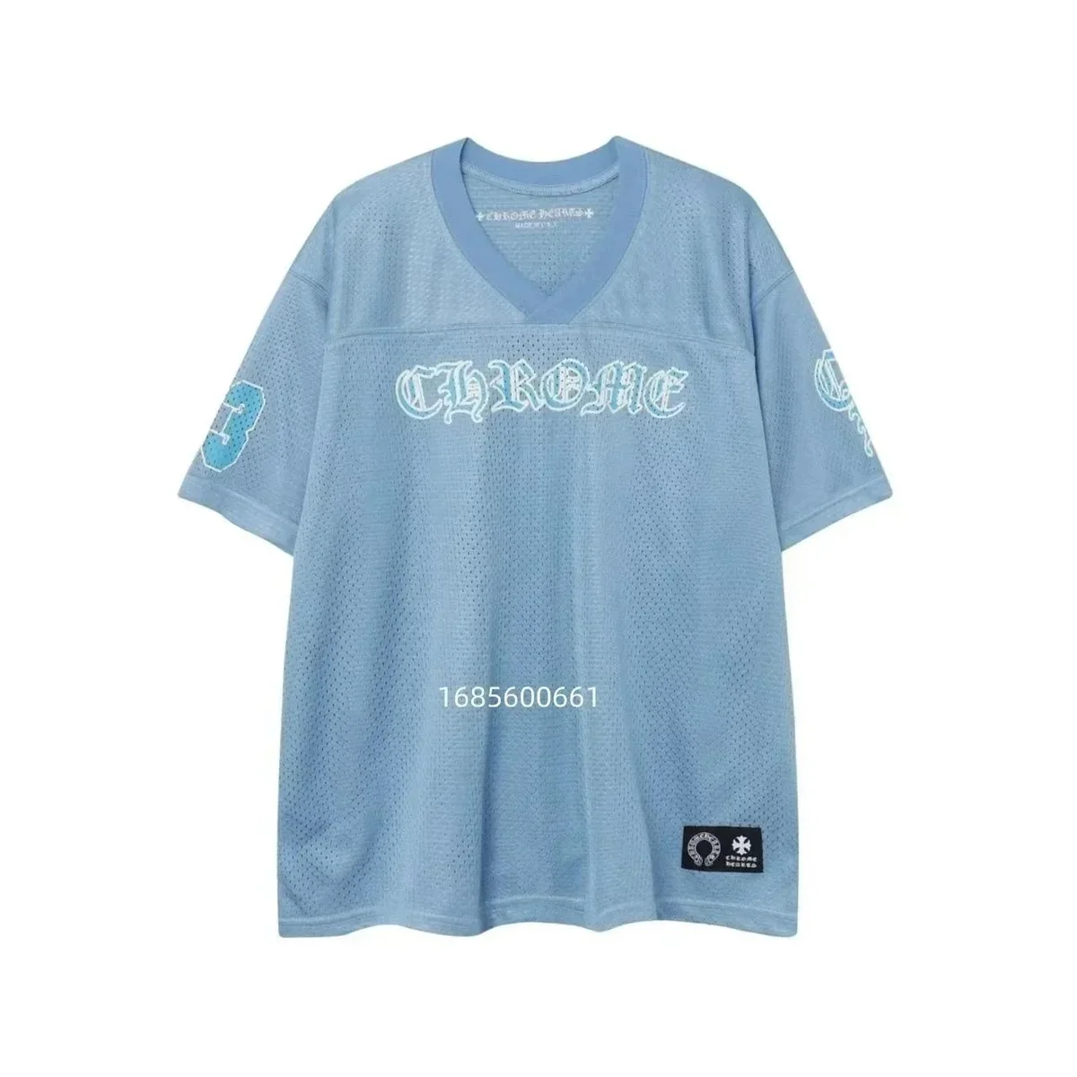 Chrome Hearts Chrome Hearts Light Blue Mesh V-Neck T-Shirt Blue - 1