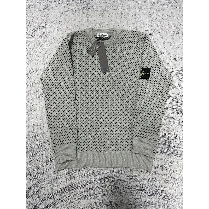 Stone Island Grey Textured Knit Sweater