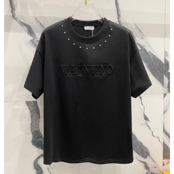 Valentino Valentino Black Embossed T-Shirt with Rivets Black - 1