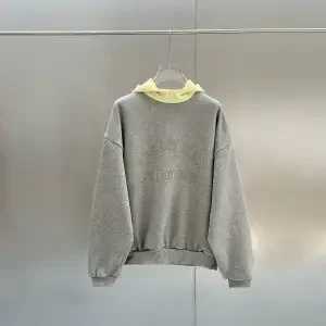 Essentials Unisex Grey Sweatshirt with Yellow Collar Detail Grey - 1