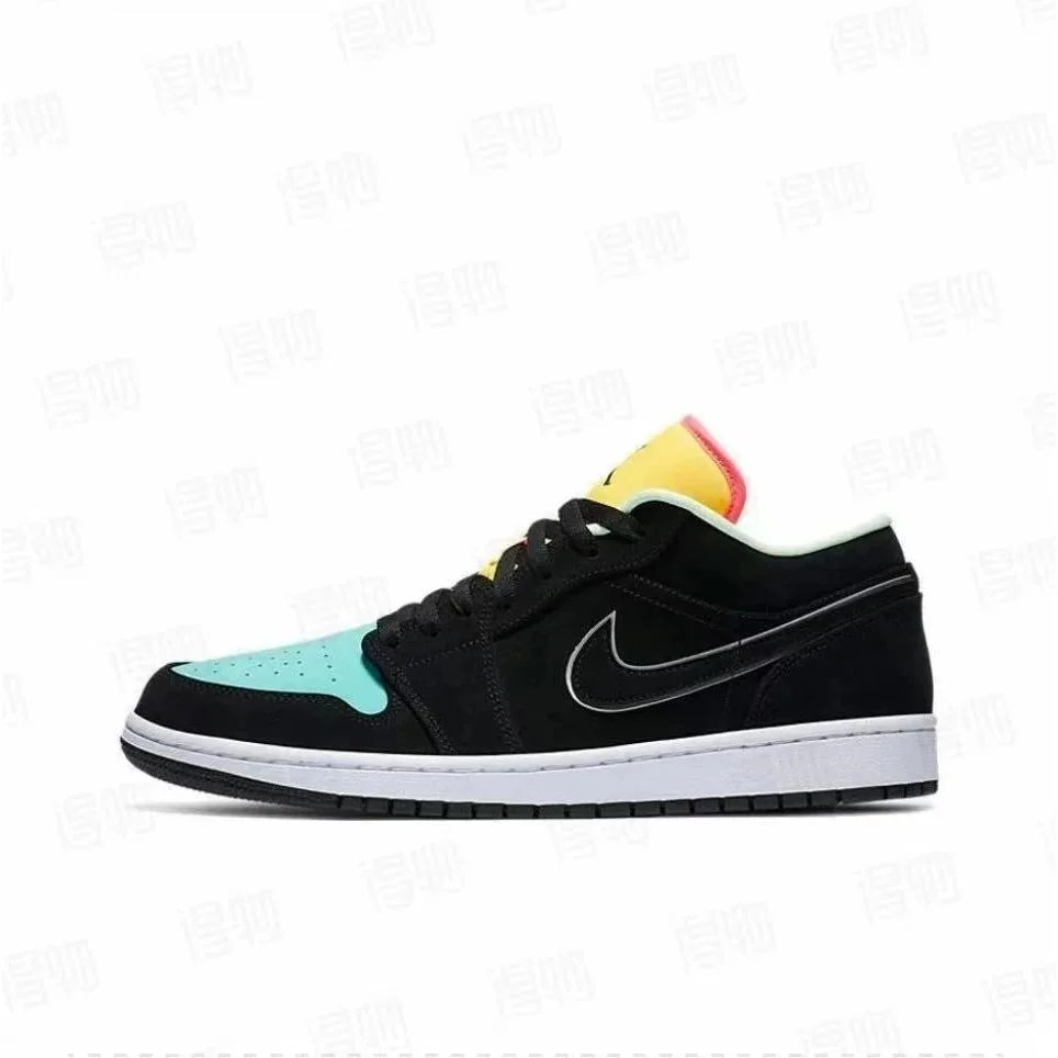 Jordan Nike Air Jordan 1 Low Black Aqua Yellow Sneakers Black - 1