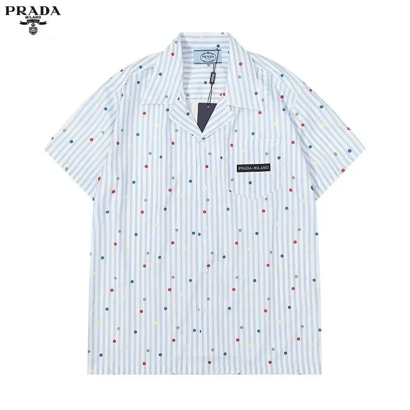 Prada Prada Striped Dot Print Short Sleeve Shirt Blue - 1