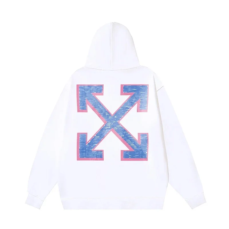 Off-White Off-White Out Of Office White Hoodie with Blue & Pink Arrows White - 1