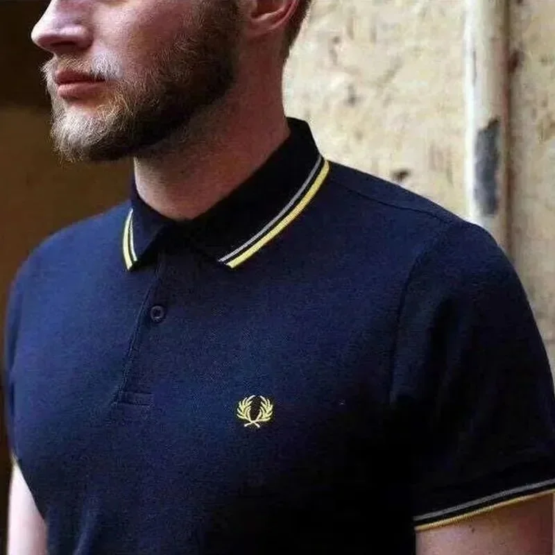 Fred Perry Fred Perry Navy Polo Shirt with Yellow Tipping Navy - 1