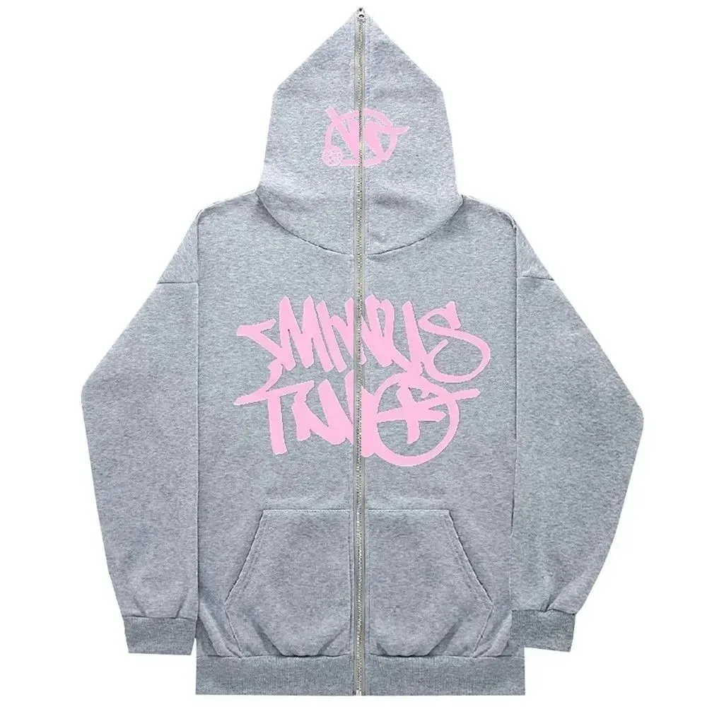 Other Unisex Grey 'SMIRKUS TALK' Zip-Up Hoodie Grey - 1