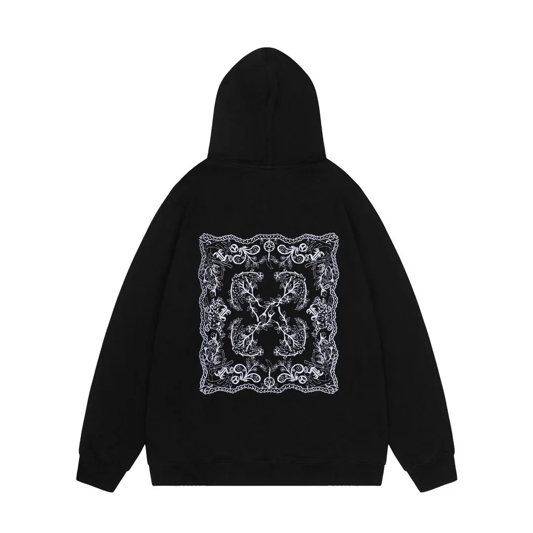Other Black Hoodie with Intricate White Paisley Print Black - 1
