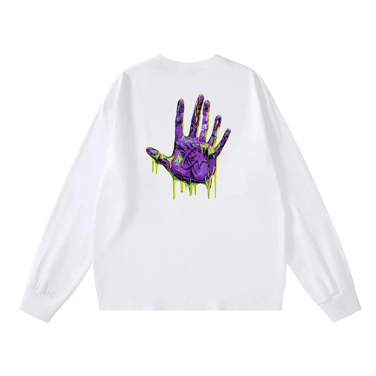 Other White Long Sleeve T-Shirt with Purple & Green Hand Print Design White - 1