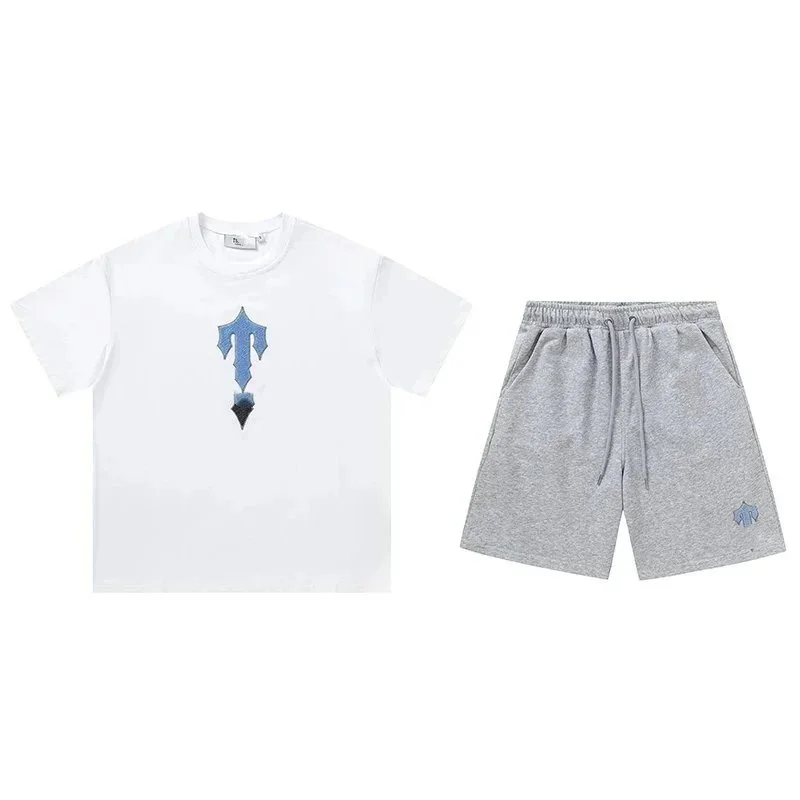 Travis Scott Co-ord Set: White T-Shirt with Blue Logo & Grey Shorts White - 1