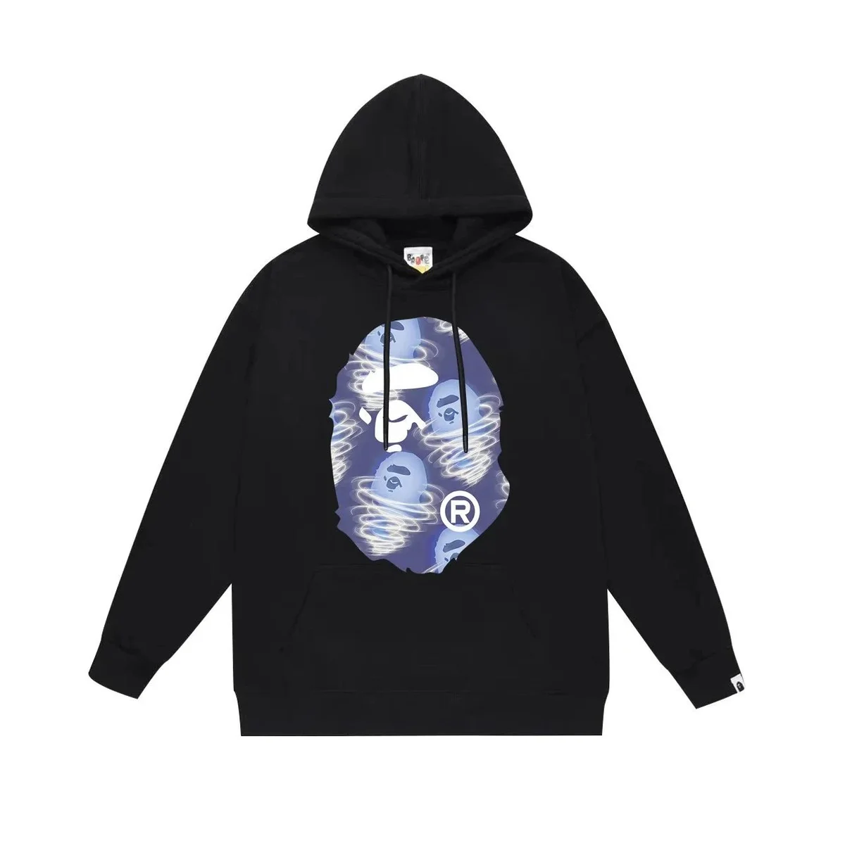 A Bathing Ape A Bathing Ape BAPE STA Black Hoodie with Blue & White Print Black - 1