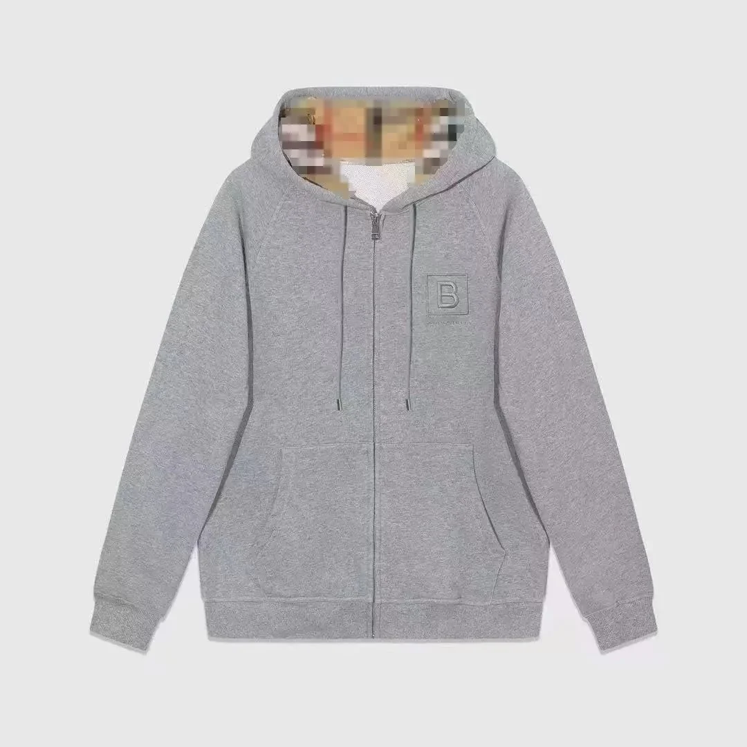 Burberry Burberry Grey B Logo Zip-Up Hoodie Grey - 1