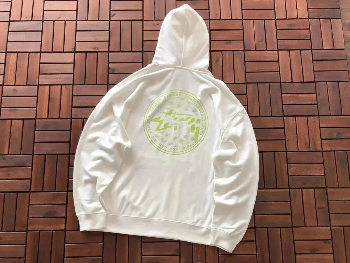 Stussy Stussy White Hoodie with Green Graphic Print White - 1