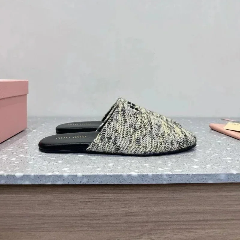 Miu Miu Miu Miu Knit Slippers Black/White Loafers Black - 1