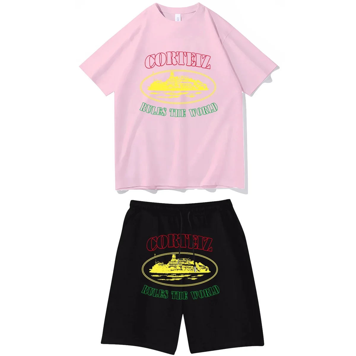 Corteiz Corteiz RTW Rules The World Set - Pink Top & Black Shorts Pink - 1