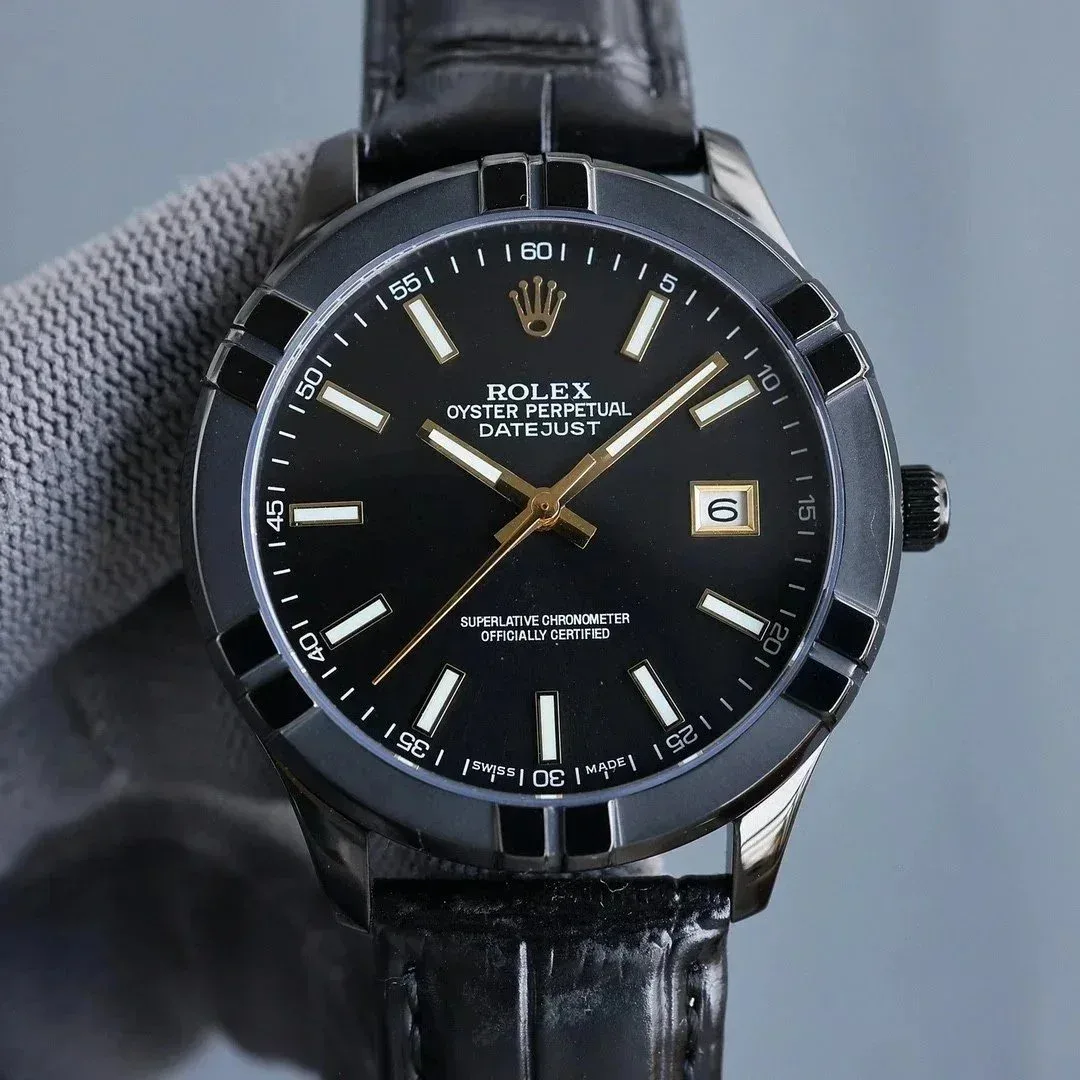 Rolex Rolex Datejust Black Leather Watch Black