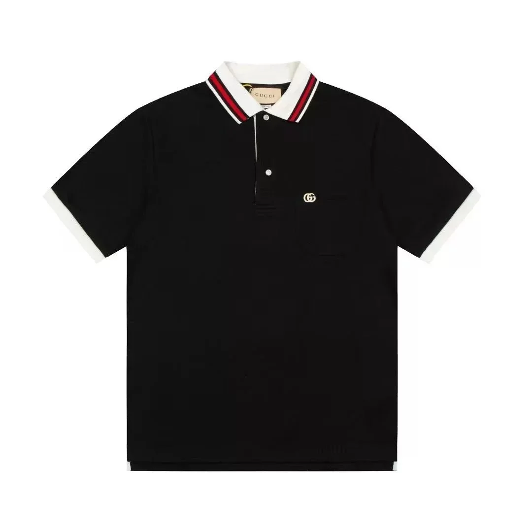 Gucci Gucci Black & White Polo Shirt with Web Stripe Collar Black - 1
