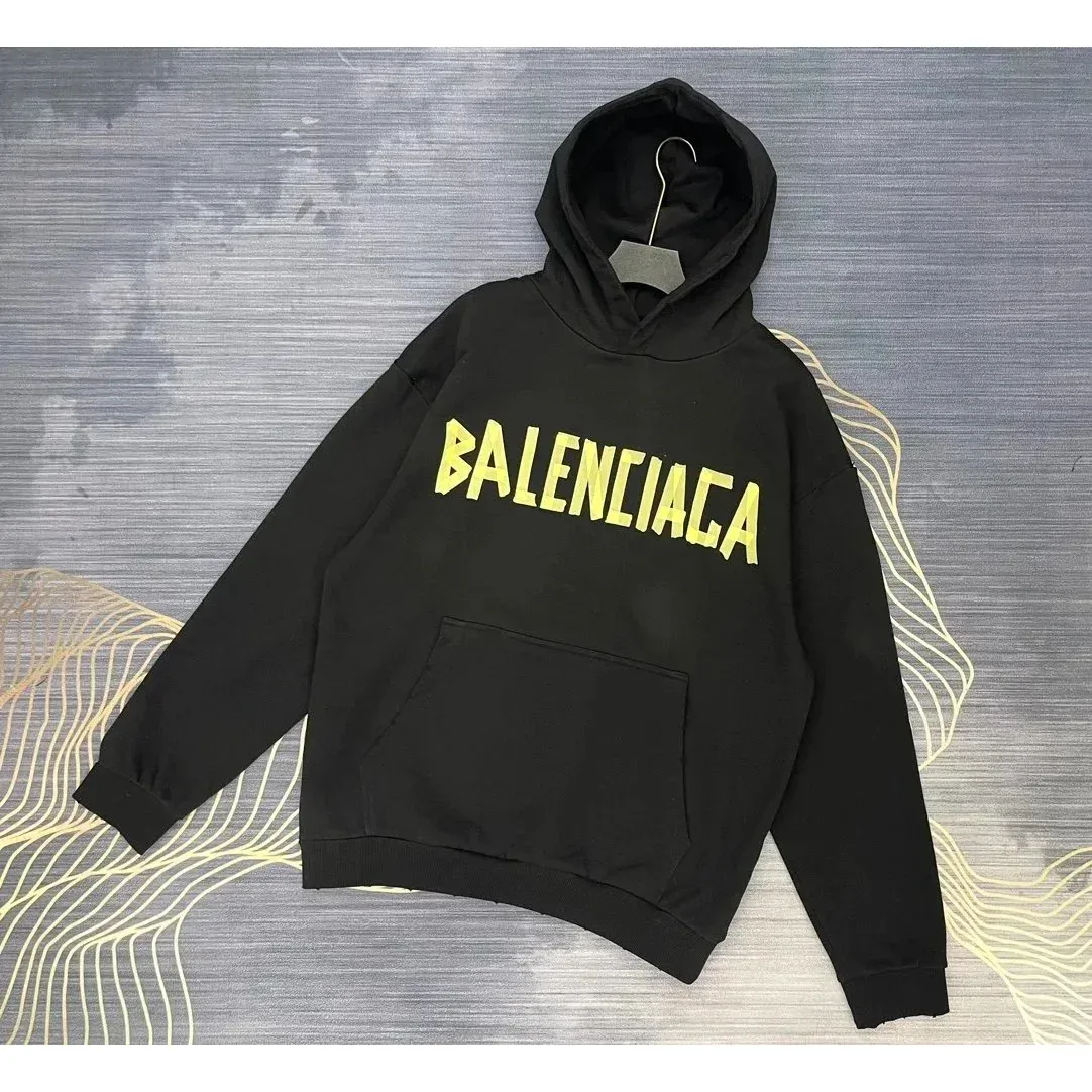 Balenciaga Balenciaga Black Yellow BA Logo Hoodie Black - 1