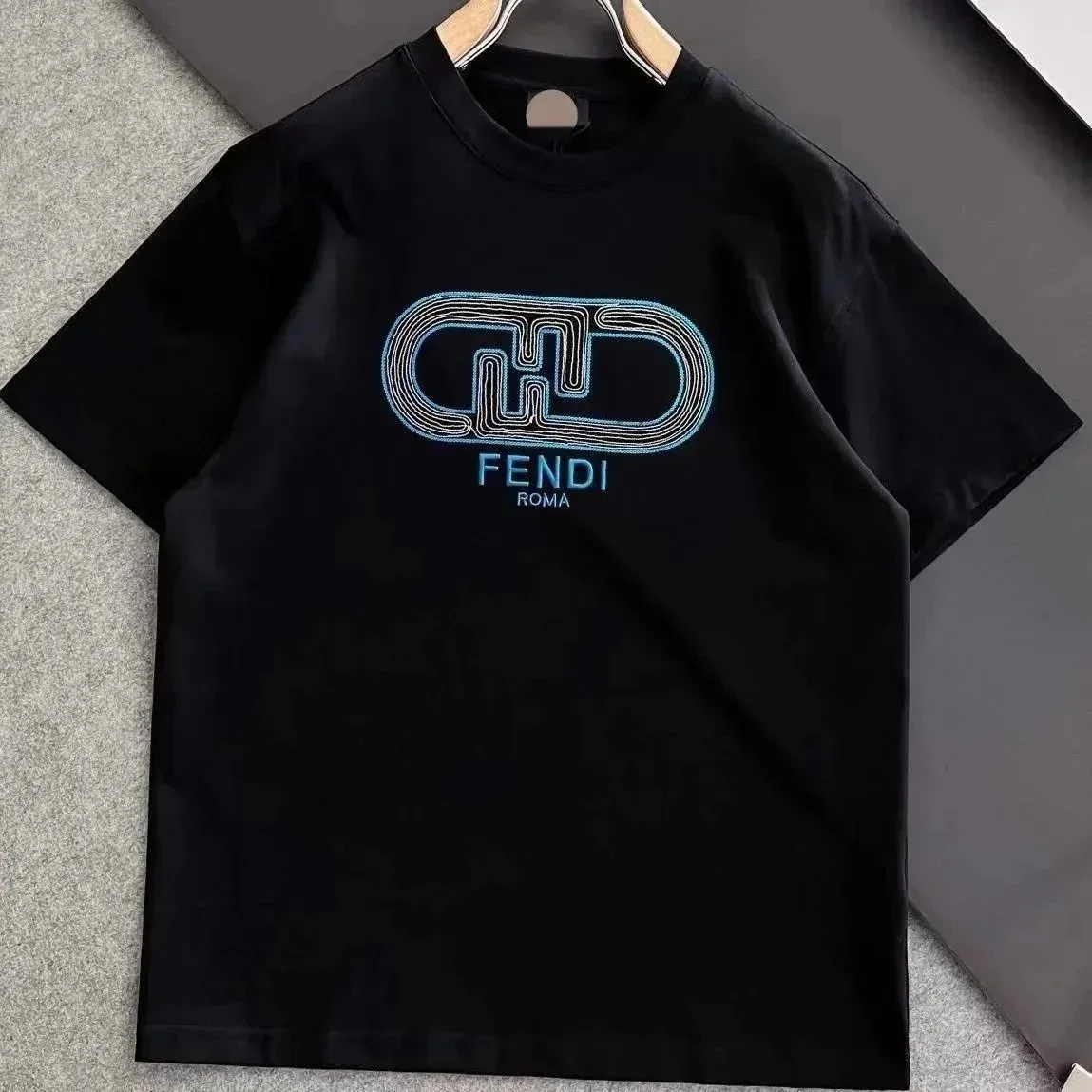 Fendi Fendi Black Logo Embroidered T-Shirt Black - 1