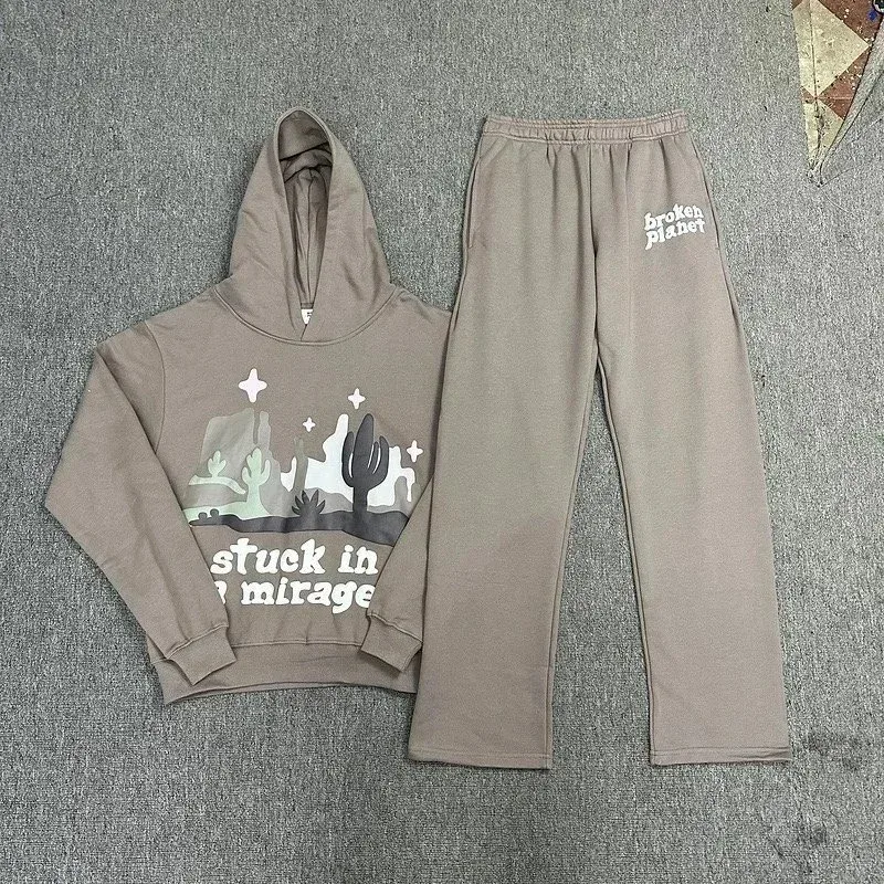 Other Co-ord Set 'Stuck in Mirage' Graphic Hoodie & Pants Beige - 1