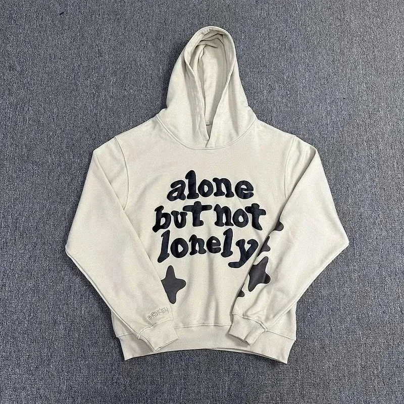 Other Unisex Hoodie 'Alone But Not Lonely' Graphic Print White - 1