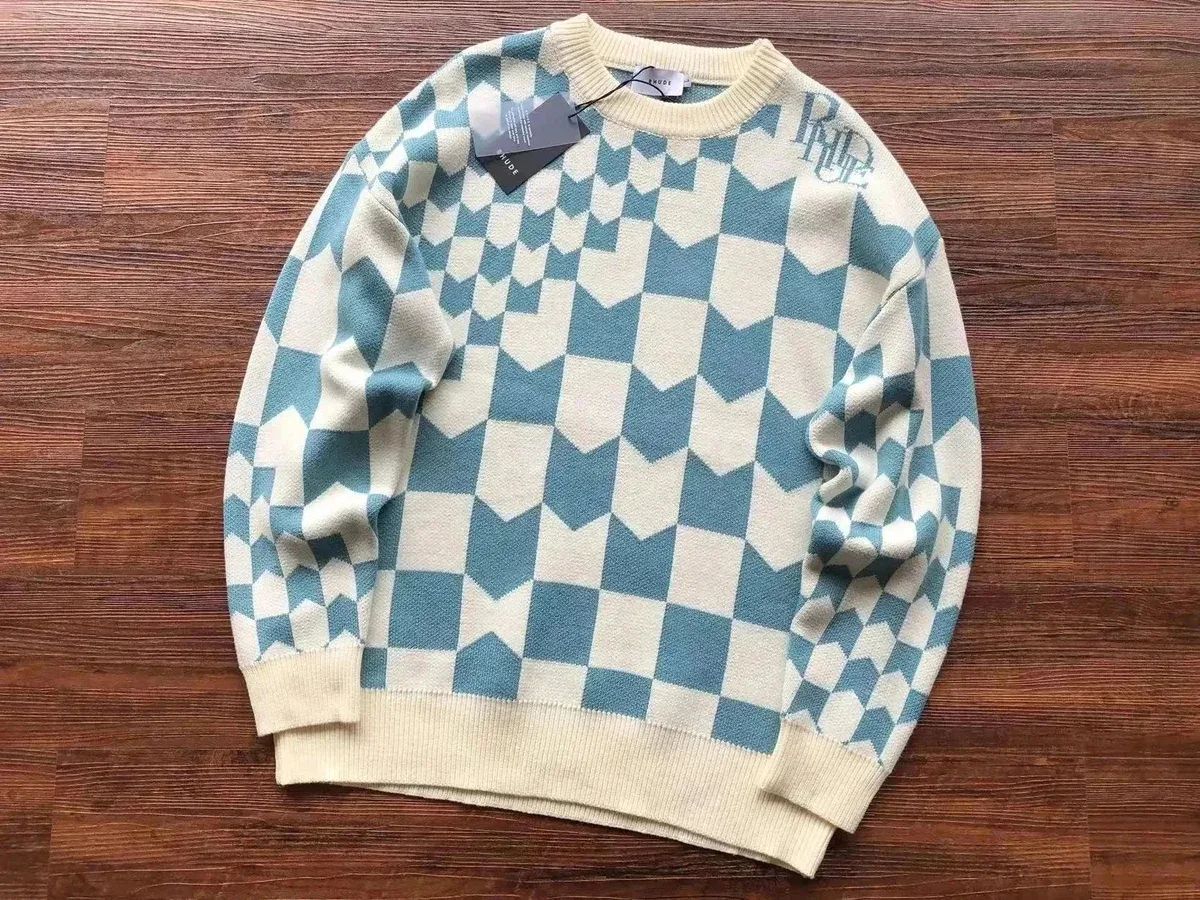 Trapstar Trapstar Geometric Pattern Beige and Blue Knit Sweater Blue - 1