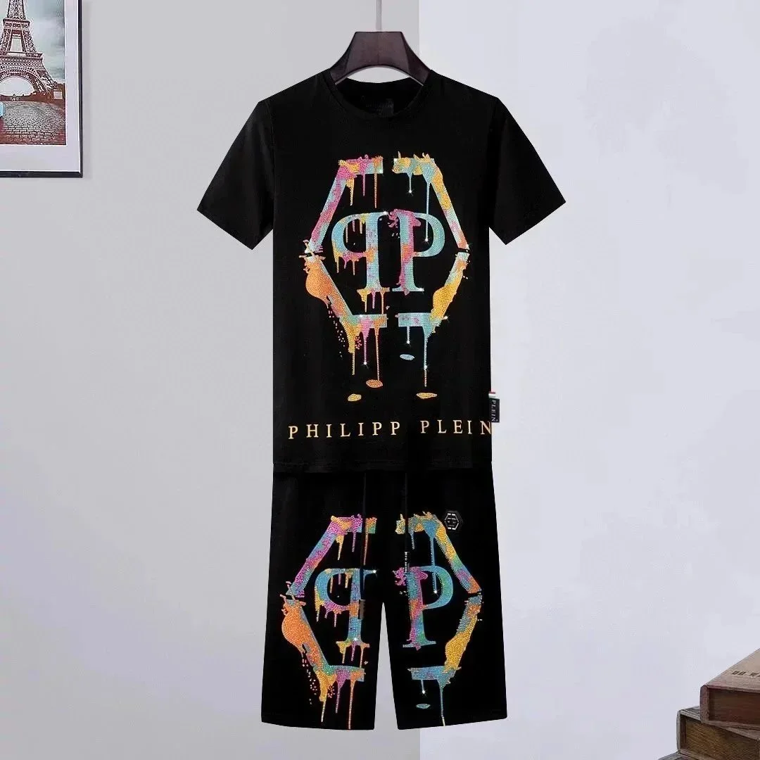 Philipp Plein Philipp Plein Painted Logo Shorts & T-Shirt Set Black - 1