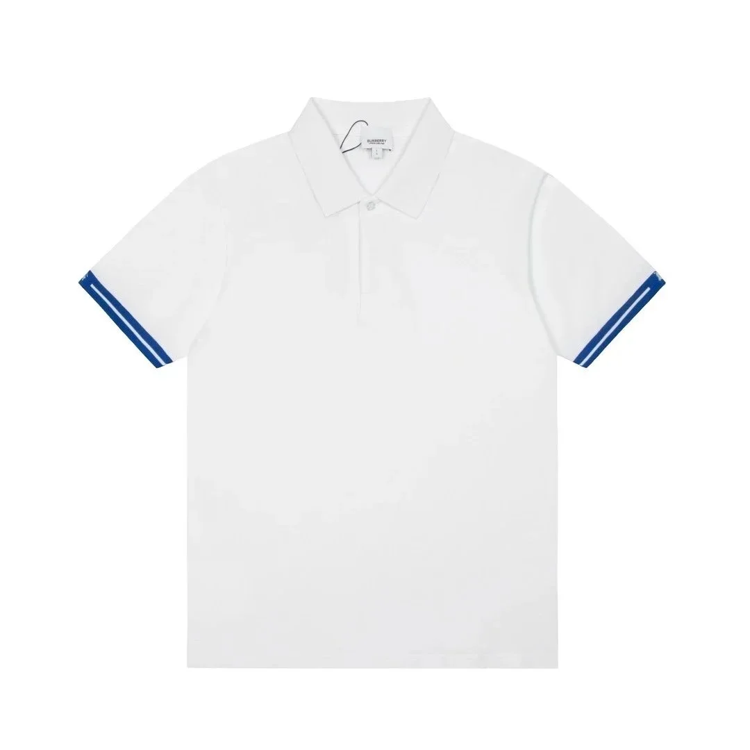 Burberry Burberry White Polo Shirt with Blue Striped Cuffs White - 1