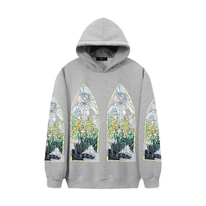 Other Unisex Grey Stained Glass Print Hoodie Grey - 1
