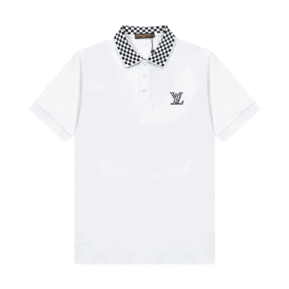 Louis Vuitton White Polo Shirt with Checkerboard Collar