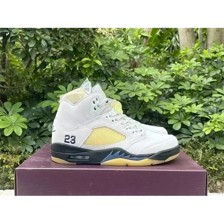 Jordan Nike Air Jordan 5 White Yellow Basketball Sneakers White - 1