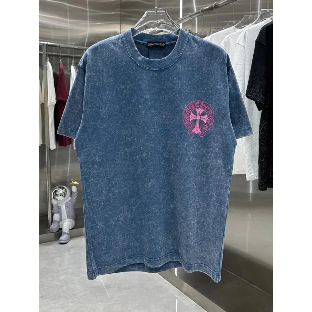 Chrome Hearts Chrome Hearts Acid Wash T-Shirt Pink Cross Logo Blue - 1
