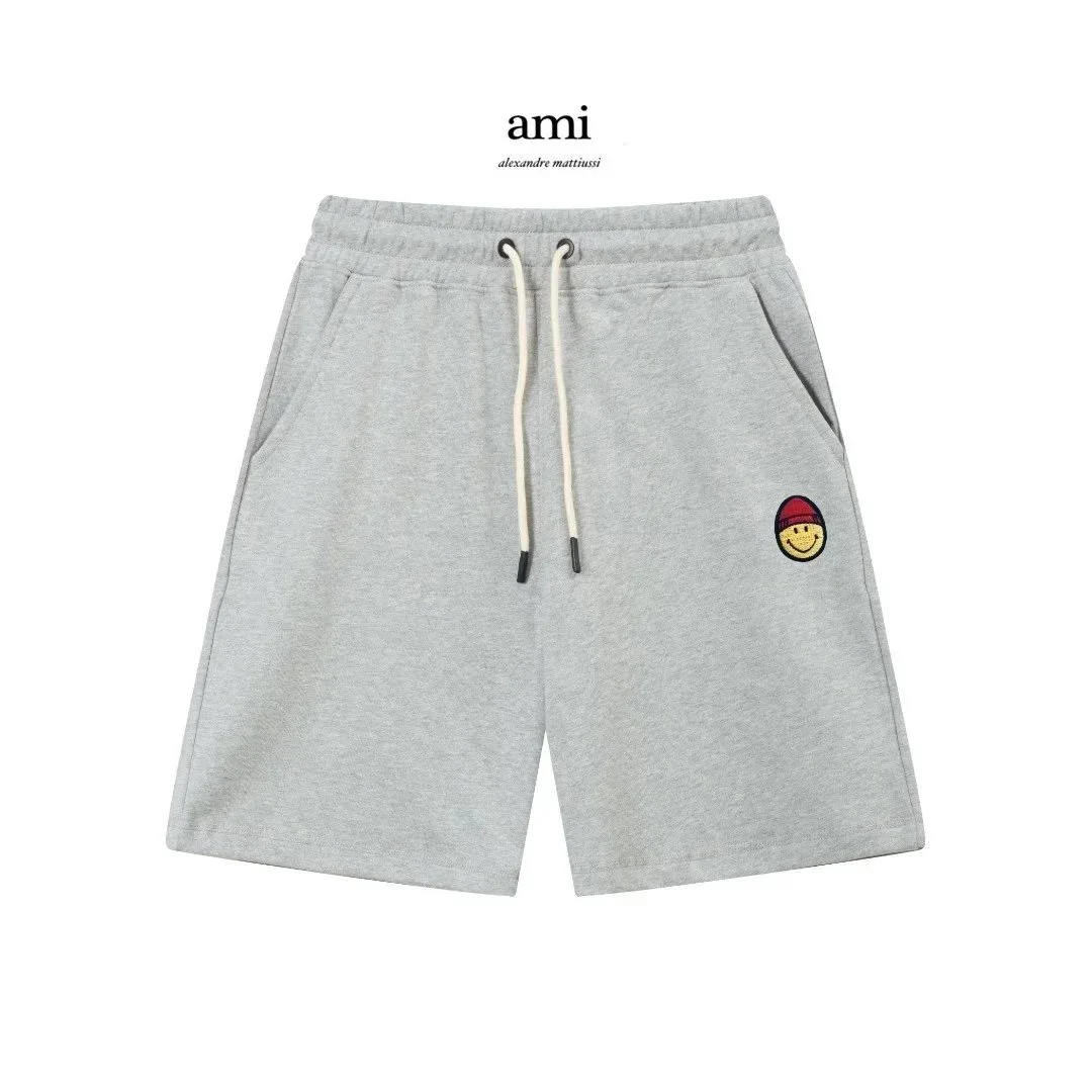 Ami Paris Ami Grey Smiley Face Embroidered Shorts Grey - 1