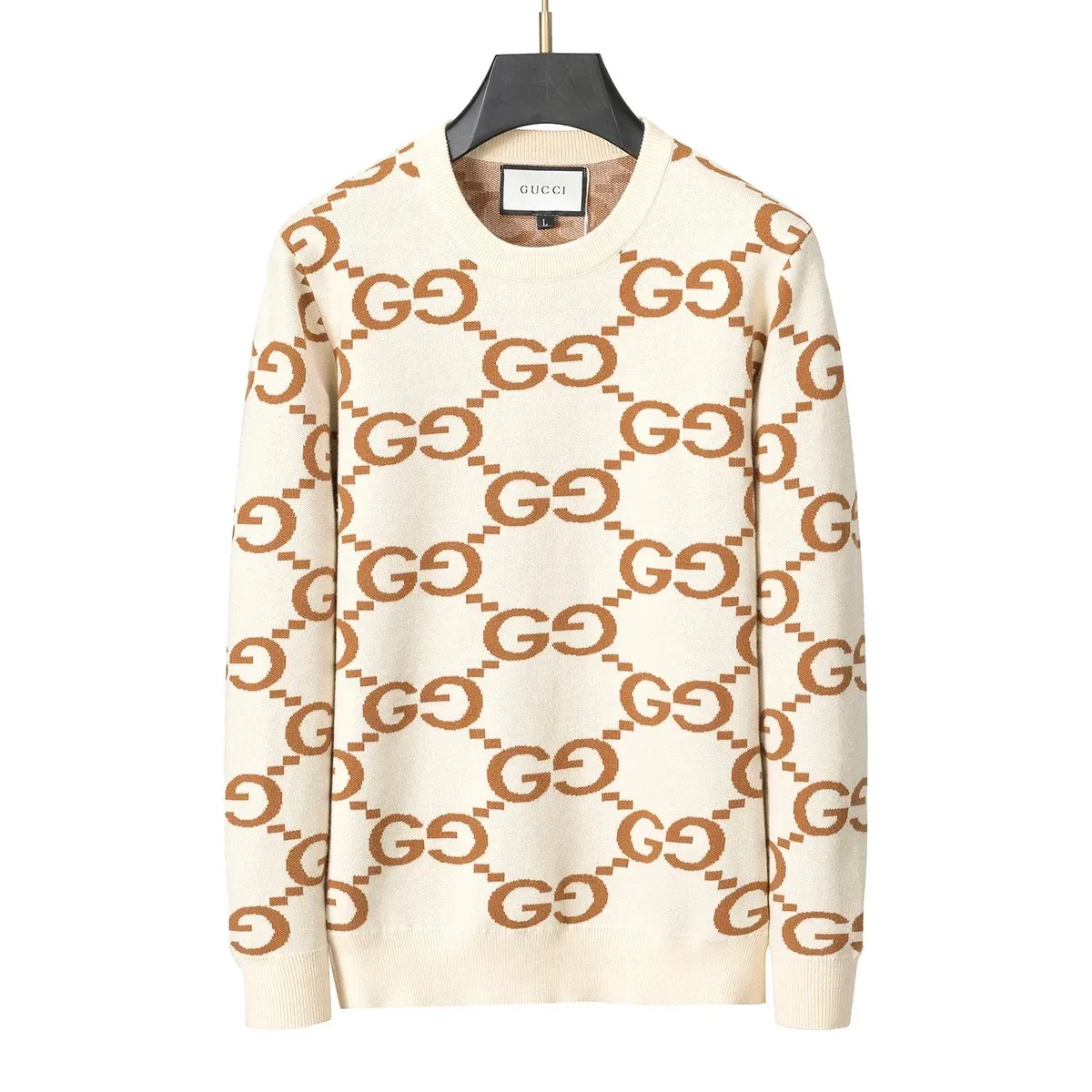Gucci Gucci GG Logo Sweater Cream Brown Knit Top Cream - 1