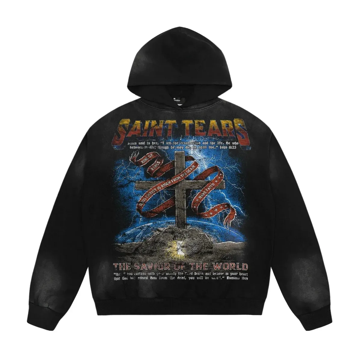 Other Saint Tears Hoodie Black Graphic Sweatshirt Black - 1