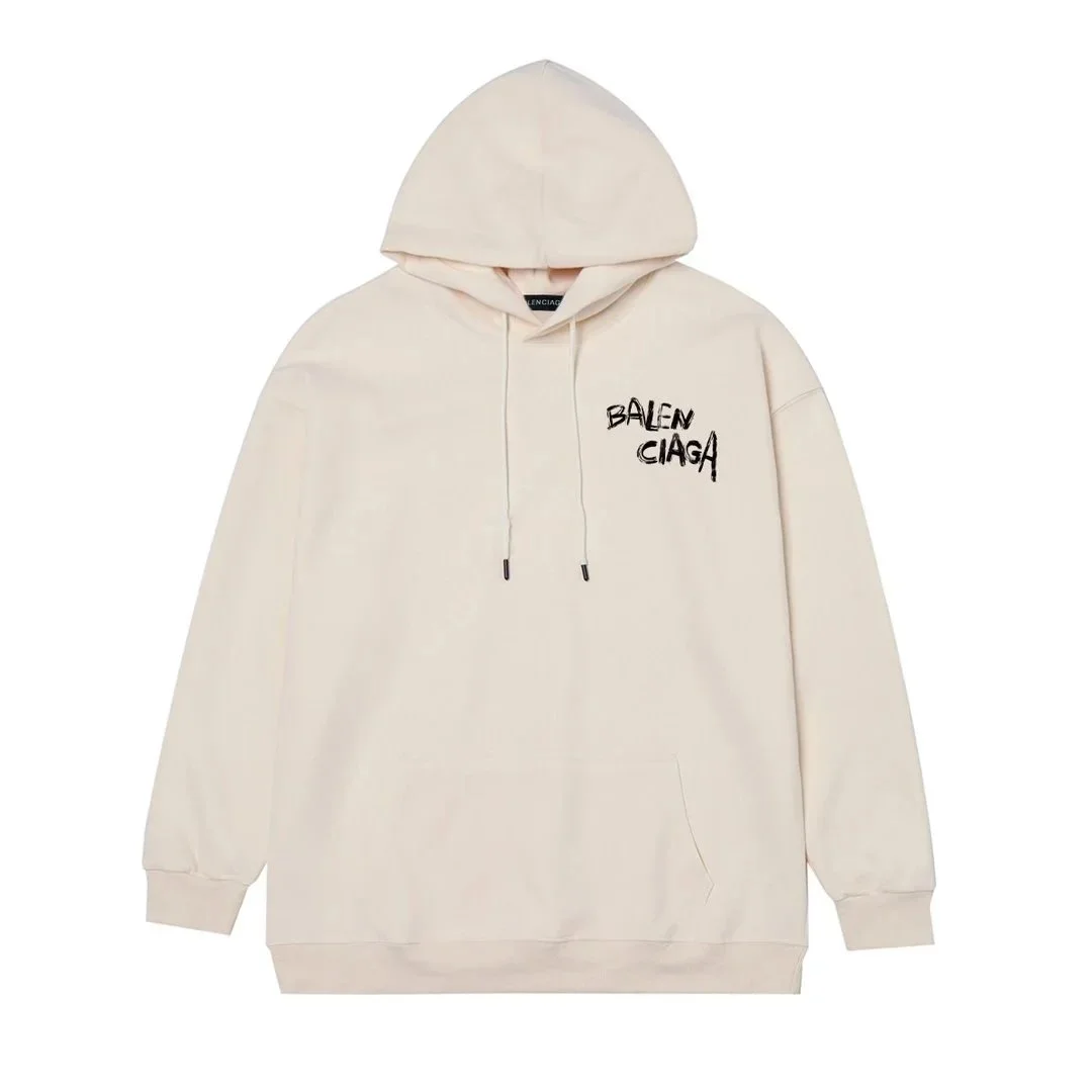 Balenciaga Balenciaga Cream Oversized Hoodie with Black Logo Cream - 1