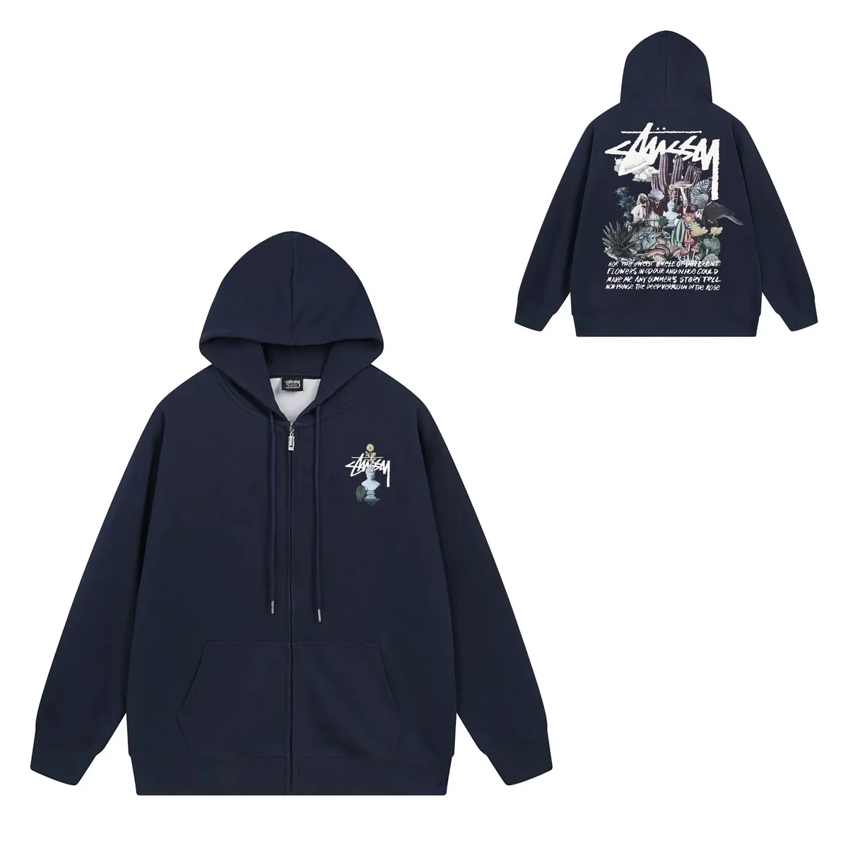Stussy Stussy Navy Zip-Up Hoodie with Art Print Navy - 1