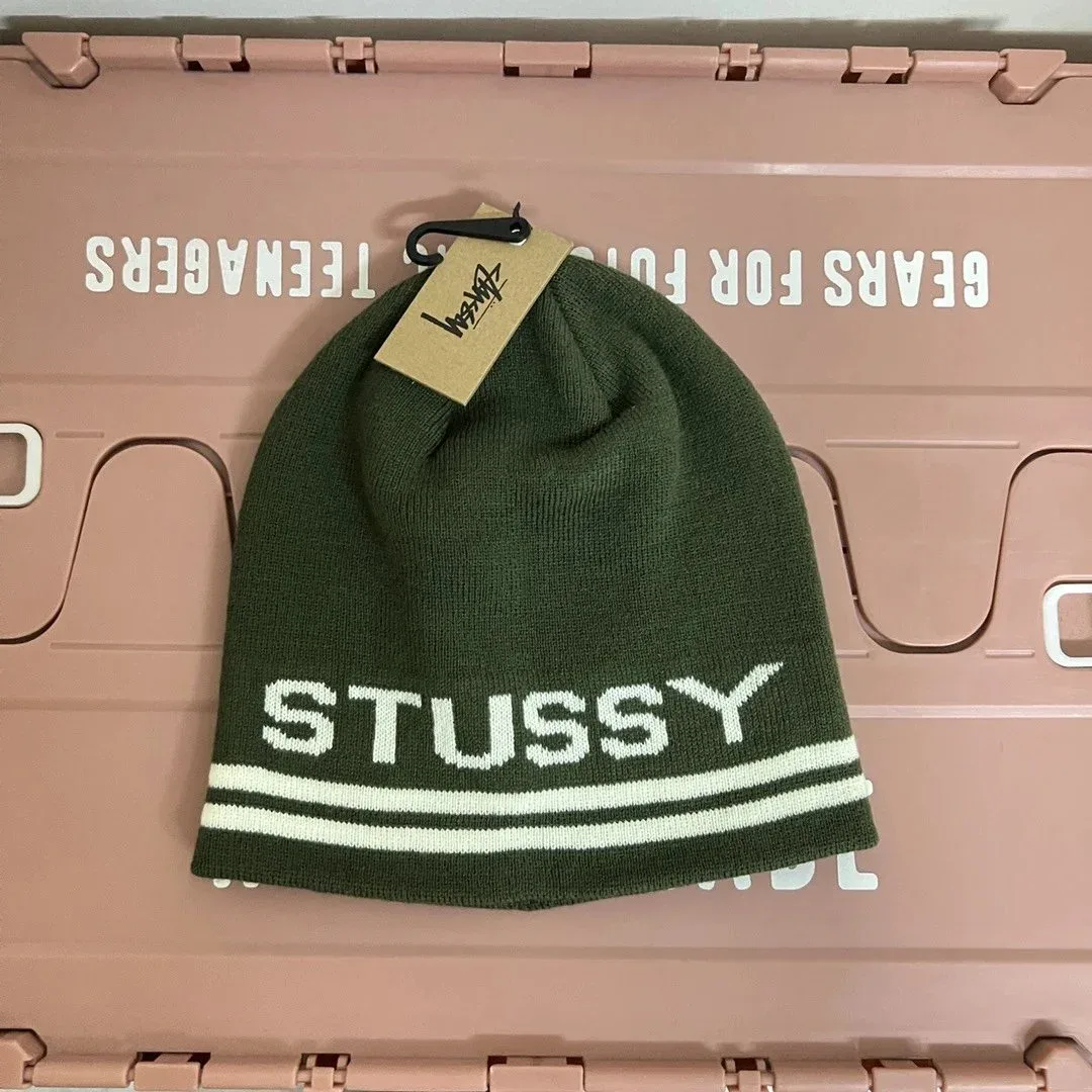 Stussy Stussy Olive Green Beanie with White Logo Green - 1