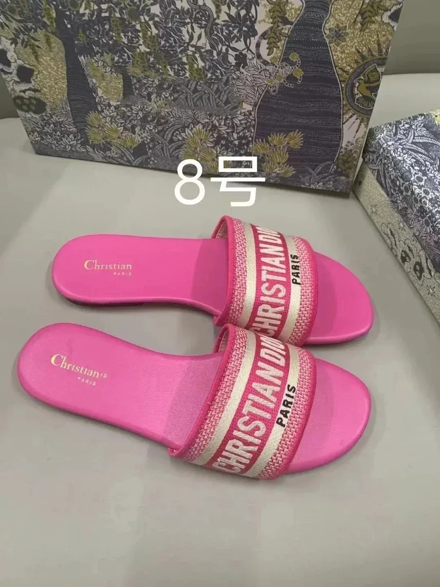Dior Christian Dior Pink Logo Slide Sandals Pink - 1