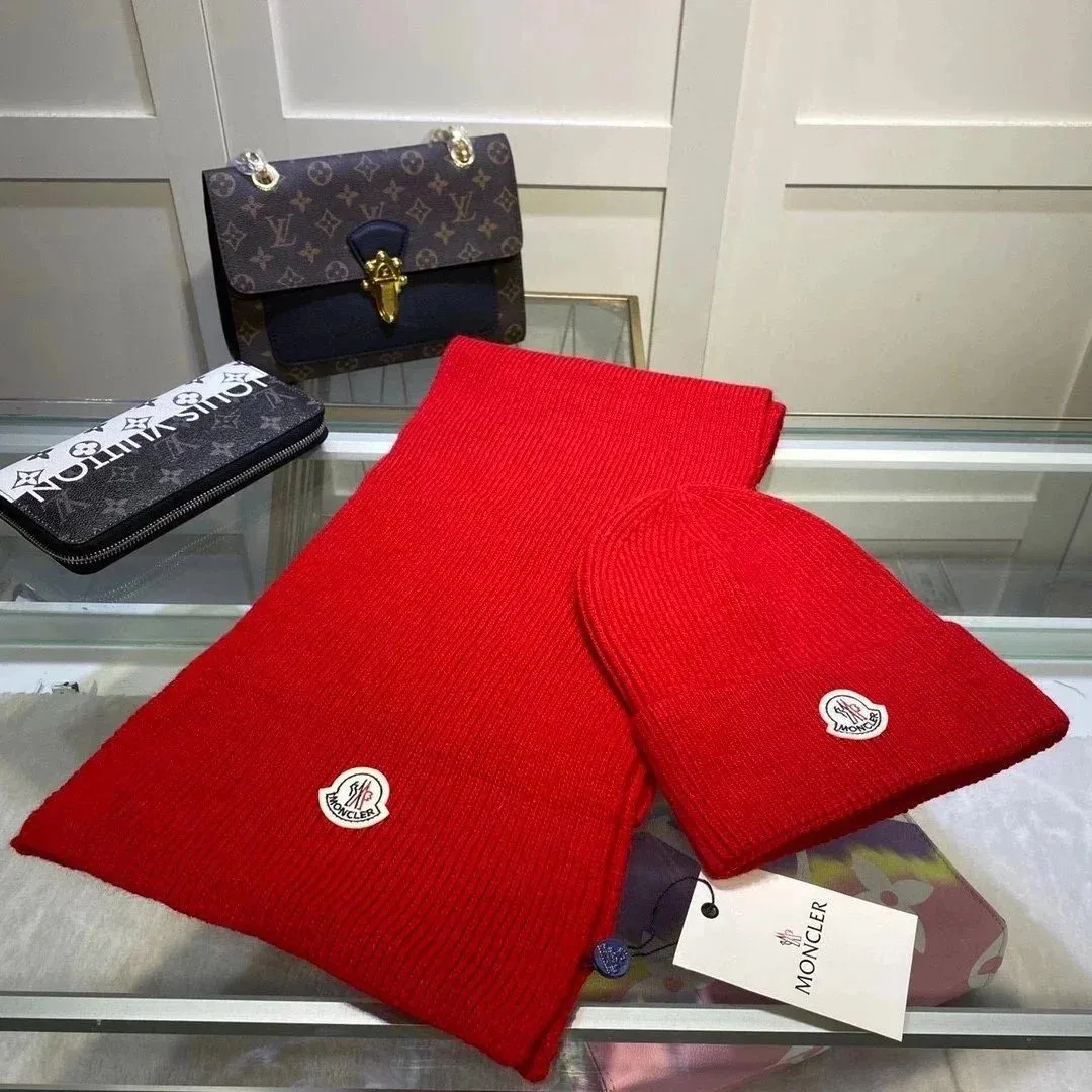 Moncler Moncler Red Scarf & Beanie Set Red
