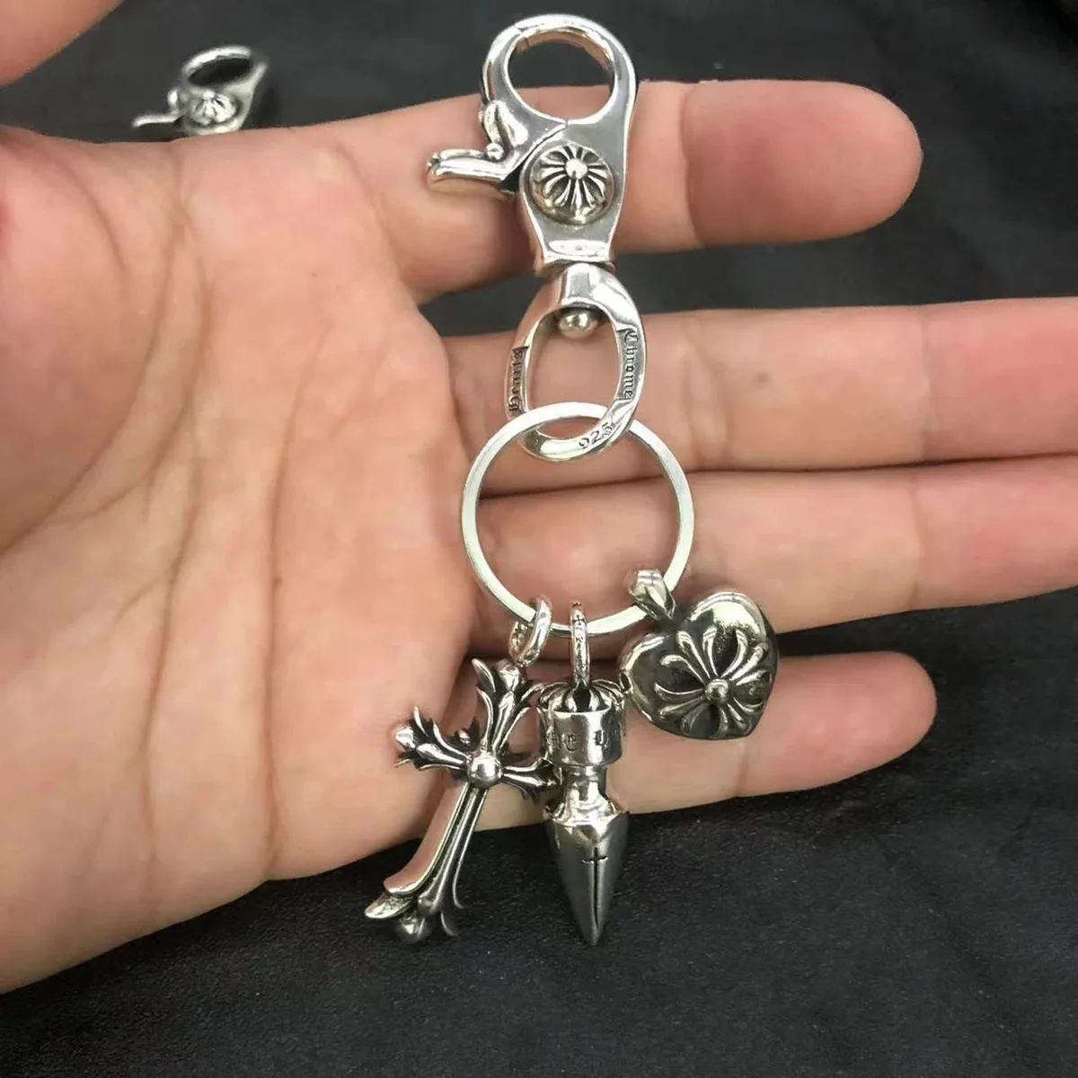 Chrome Hearts Chrome Hearts Keychain with Cross & Heart Charms Silver - 1