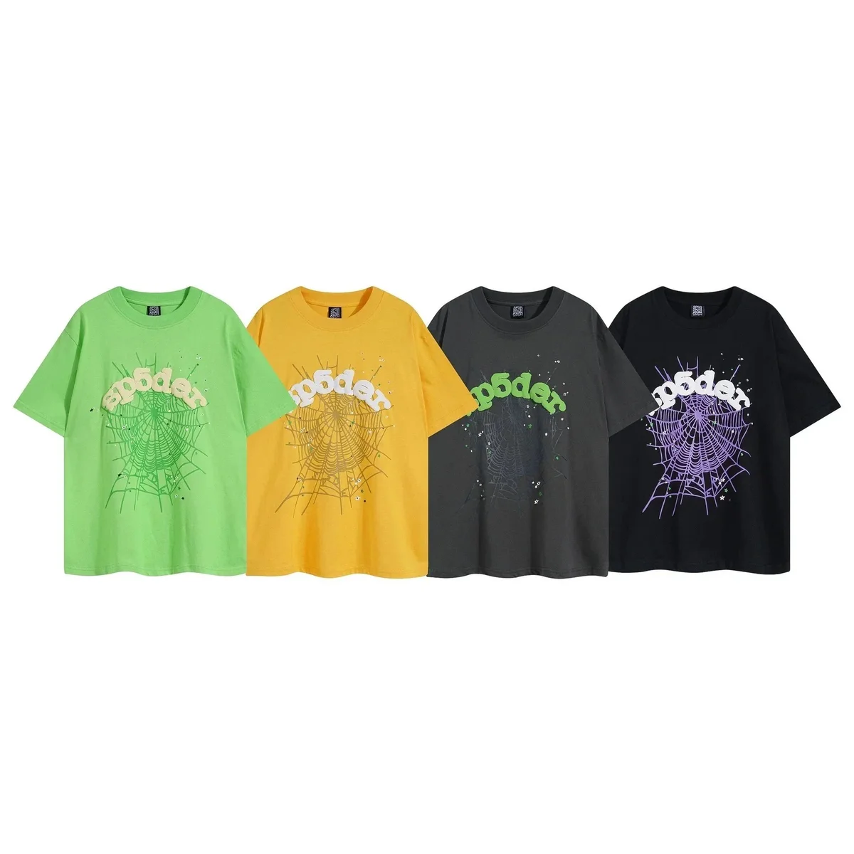 Other Spider Web Print Graphic T-Shirt in Green, Yellow, Grey, Black Black - 1